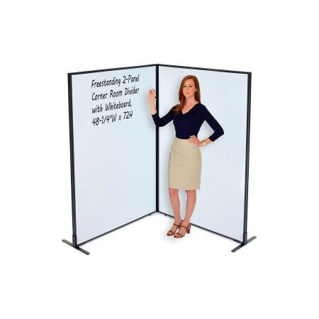 Global Equipment Interion    Freestanding 2-Panel Corner Room Divider with Whiteboard, 48-1/4"W x 72"H 695162B